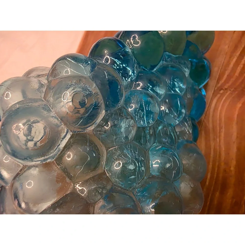 Vintage Blue Glass Grape Cluster Bottles Set of 2 Decanters Aqua Cobalt Stopper - Picture 7 of 9